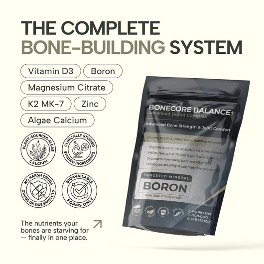 Bone Density Formula 6-in-1 — With 500mg Algae Calcium, D3, K2, Magnesium, Zinc & Boron
